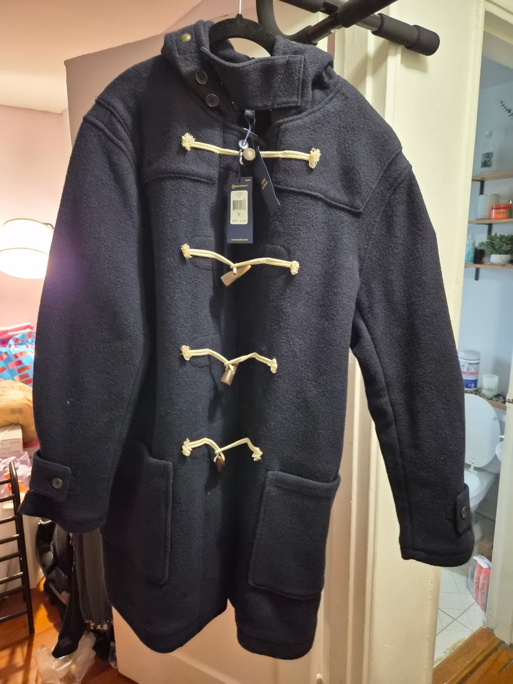 Ralph Lauren Navy Wool Toggle Pea Coat with Cream Rope Fastenings